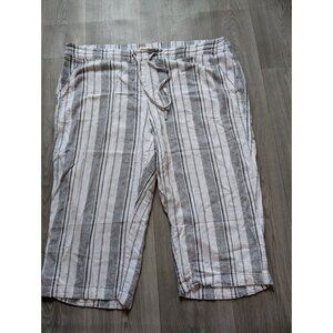 Per Se Striped Linen-Blend Drawstring Pants XL White & Black Comfortable